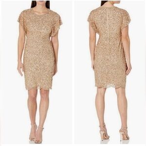 Adrianna Papell Taupe With Gold Sequin Dress